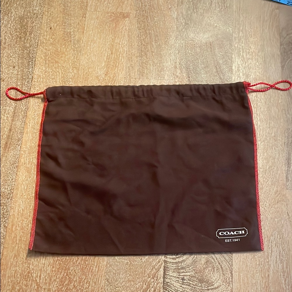 Coach 13x15 Brown Drawstring Dust Bag with Red Contrast Stitching